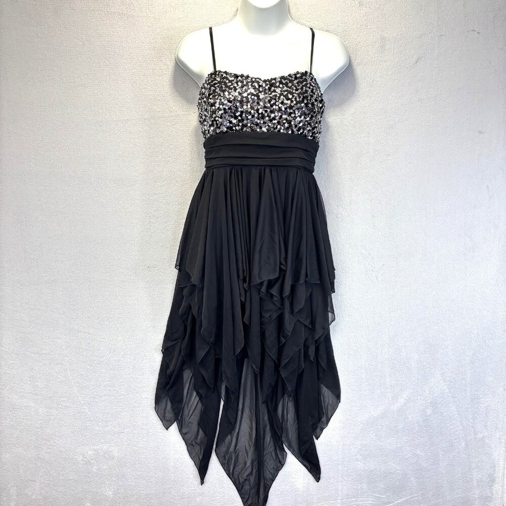 City Triangles Black Sequin Hanky Hem Fairy Dress Juniors Medium Y2K Whimsigoth